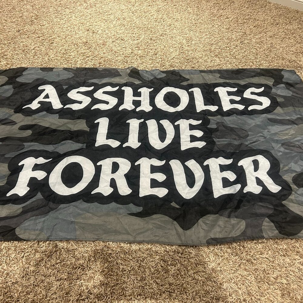 A**holes Live Forever Grey Camo Flag